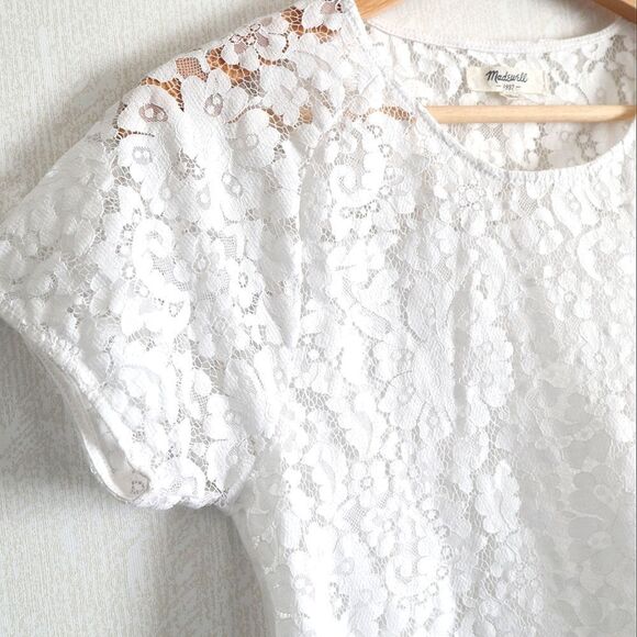 MADEWELL White Lace Front Scallop Trim Tee - Picture 3 of 8